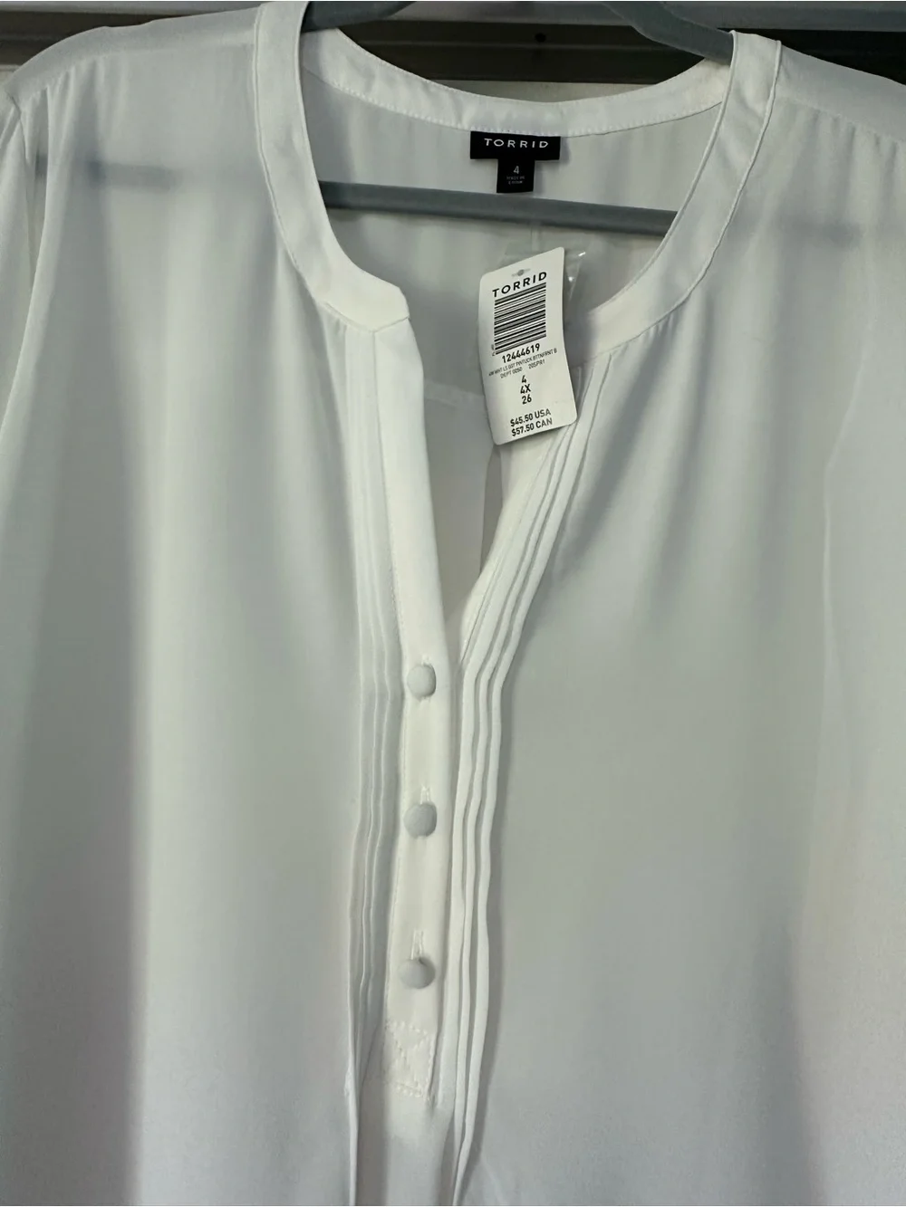 torrid White Long-Sleeve Notch-Neck Blouse